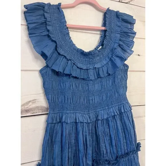 SEA New York Size LG Blue Maxi Dress Tiered Textured EUC - Picture 5 of 5